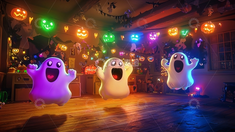 高清大图下载【趣麦麦图】万圣节主题房间装饰与鬼魂