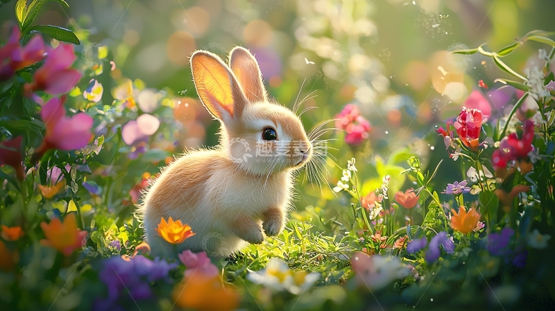 高清大图下载【趣麦麦图】小兔子在花丛中