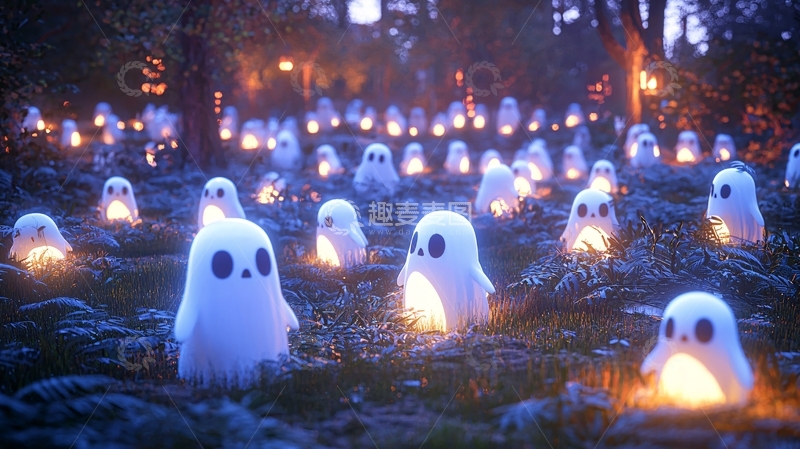 高清大图下载【趣麦麦图】夜晚森林中的发光小鬼
