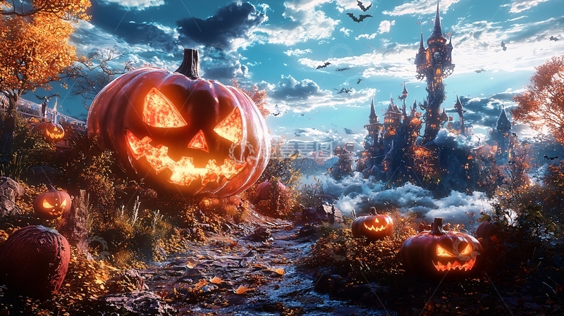高清大图下载【趣麦麦图】万圣节南瓜城堡夜景
