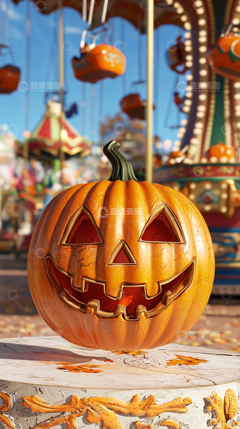 高清大图下载【趣麦麦图】万圣节南瓜与旋转木马