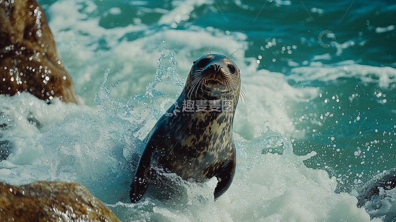 高清大图下载【趣麦麦图】海豹冲浪瞬间