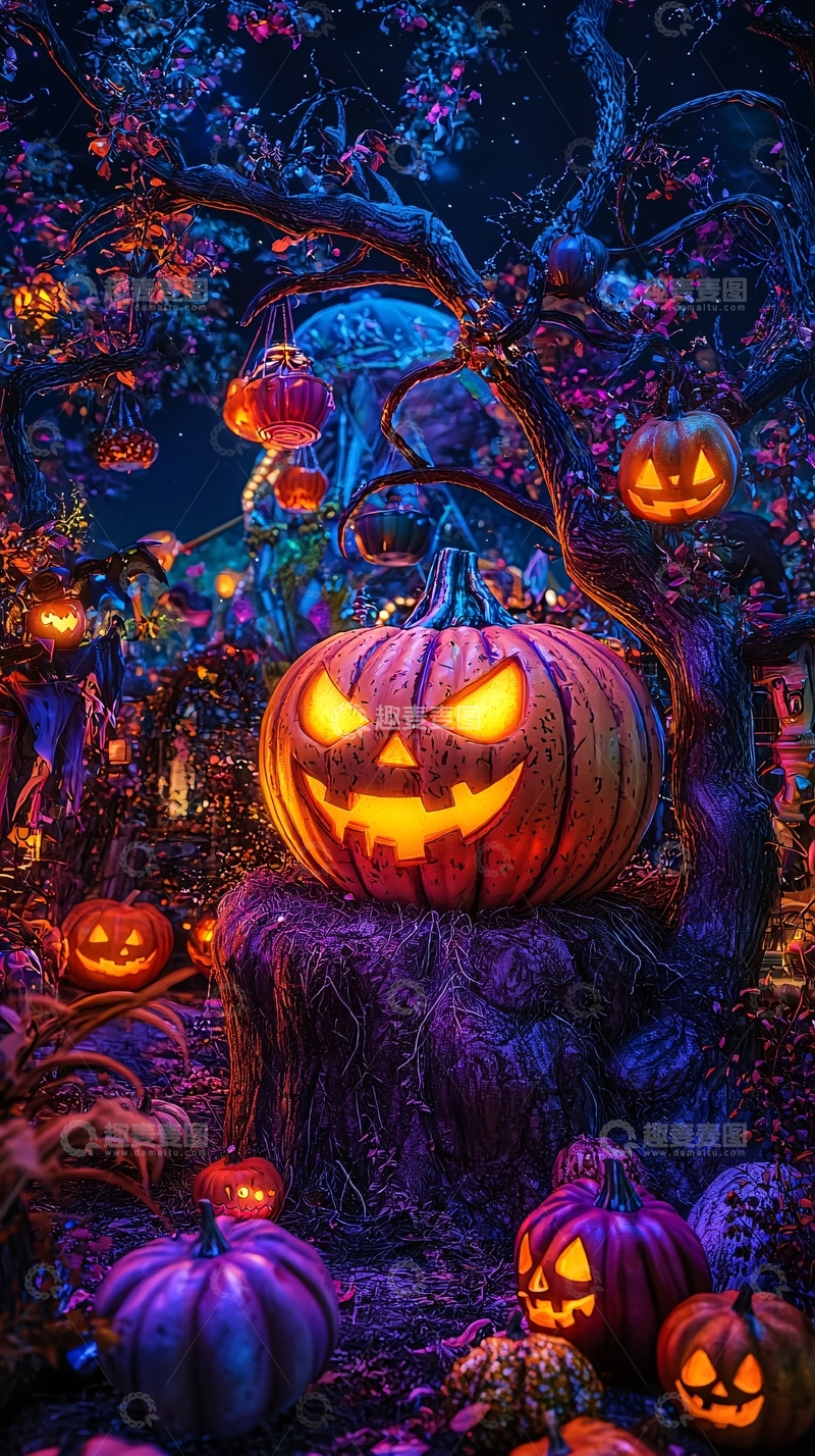 高清大图下载【趣麦麦图】万圣节南瓜灯夜景