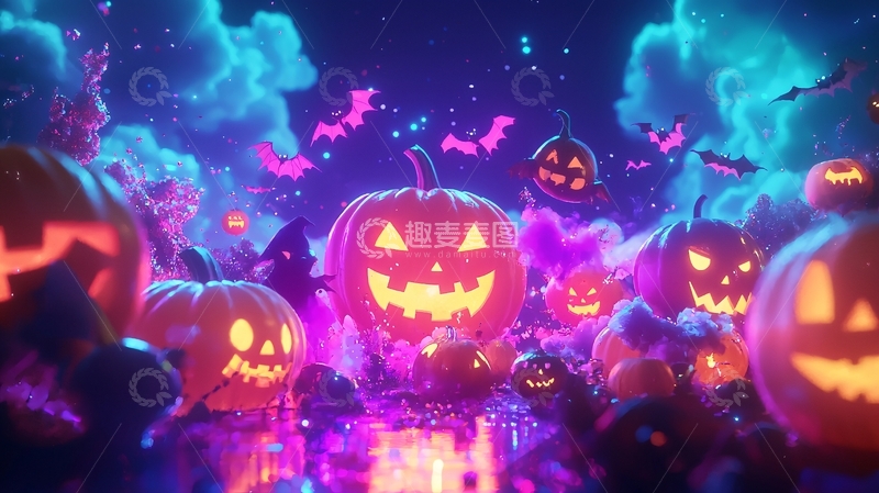 高清大图下载【趣麦麦图】万圣节南瓜灯夜景