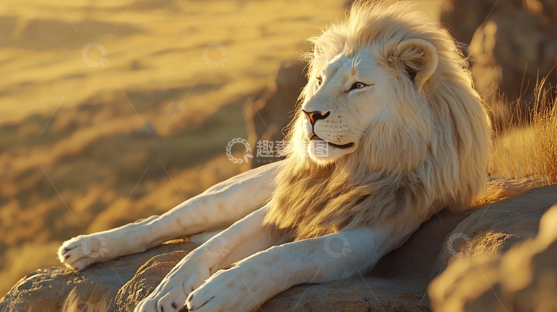 高清大图下载【趣麦麦图】白狮夕阳下的宁静时刻