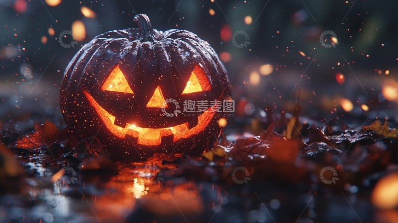 高清大图下载【趣麦麦图】万圣节南瓜灯与落叶