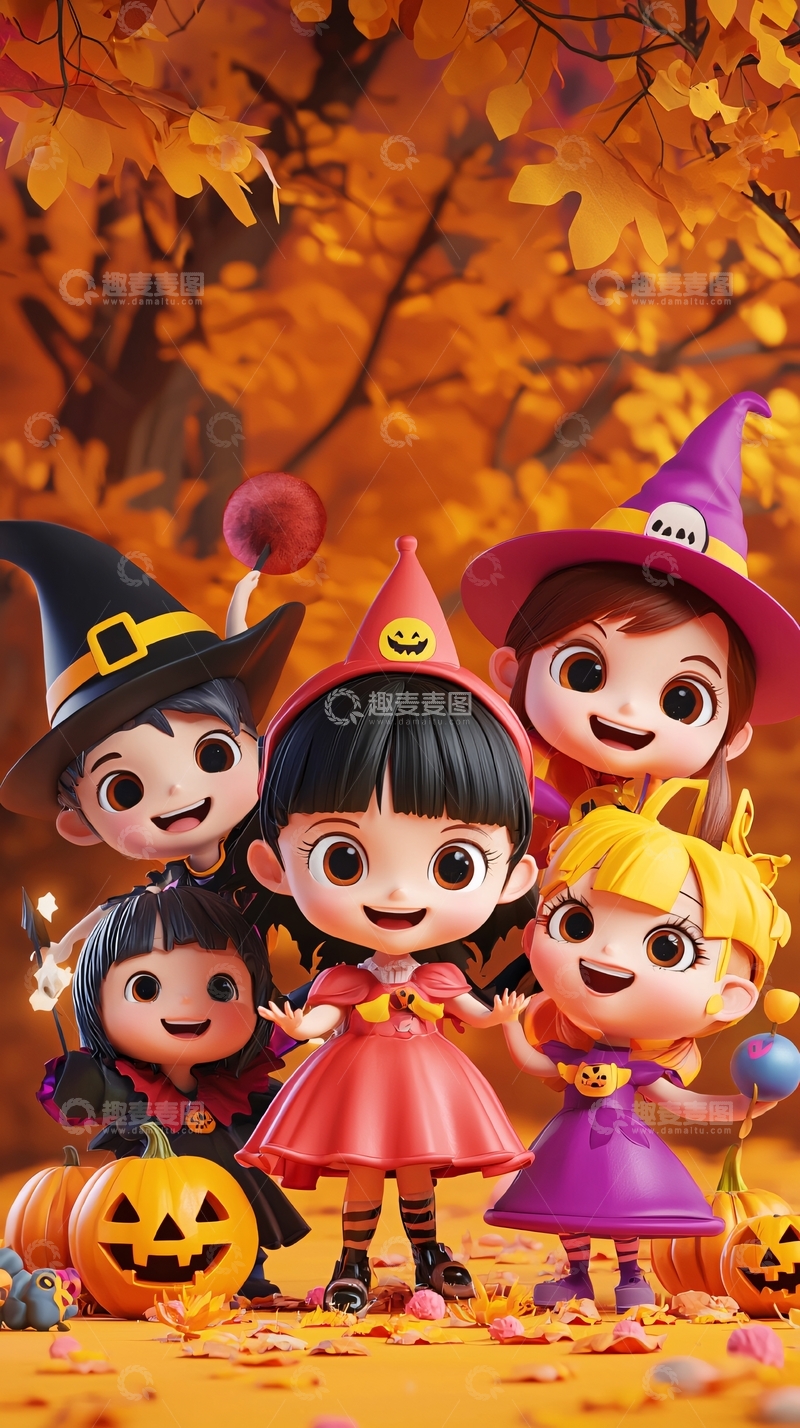 高清大图下载【趣麦麦图】万圣节儿童装扮场景