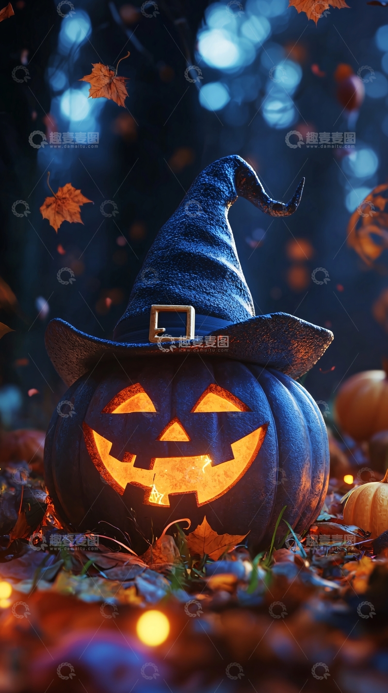 高清大图下载【趣麦麦图】万圣节南瓜灯与巫师帽