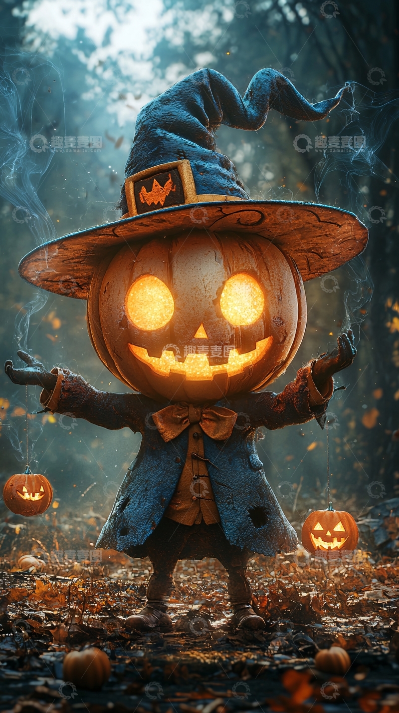 高清大图下载【趣麦麦图】万圣节南瓜灯巫师装扮