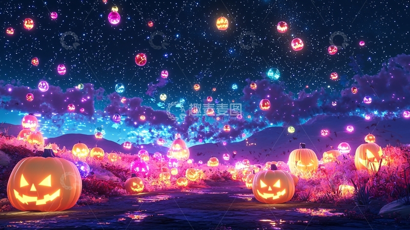 高清大图下载【趣麦麦图】万圣节南瓜灯夜景