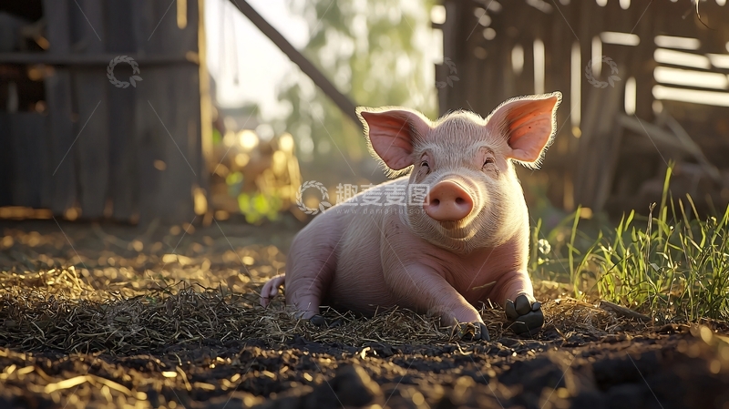 高清大图下载【趣麦麦图】阳光下的小猪农场场景