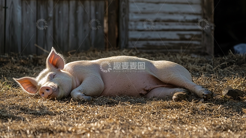 高清大图下载【趣麦麦图】农场里的小猪在阳光下休息
