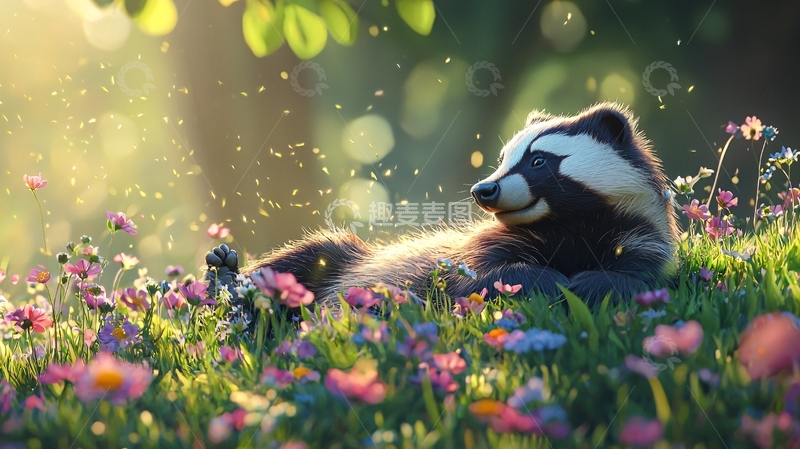 高清大图下载【趣麦麦图】森林中的小熊与花朵