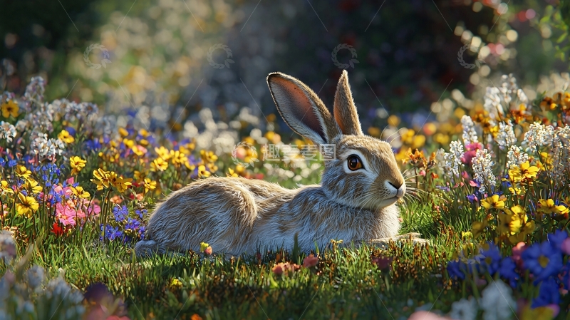 高清大图下载【趣麦麦图】春天田野里的兔子