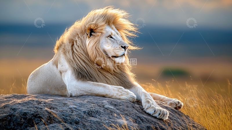 高清大图下载【趣麦麦图】金色狮子在岩石上休息