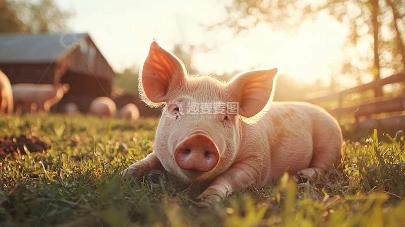 高清大图下载【趣麦麦图】夕阳下的小猪