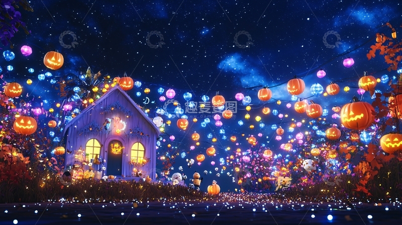 高清大图下载【趣麦麦图】万圣节主题夜景装饰灯饰