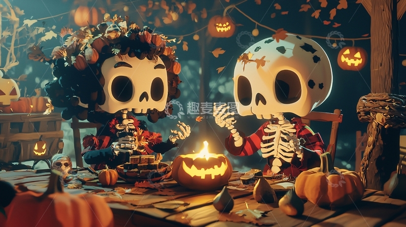 高清大图下载【趣麦麦图】万圣节骷髅聚会场景