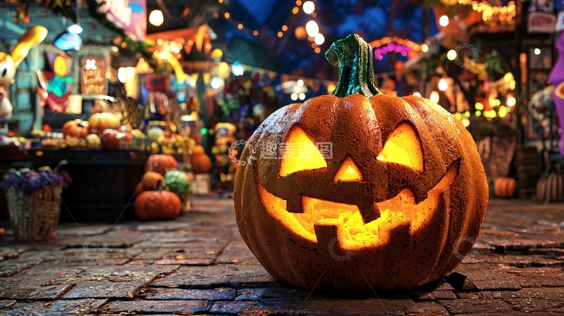 高清大图下载【趣麦麦图】万圣节南瓜灯集市夜景