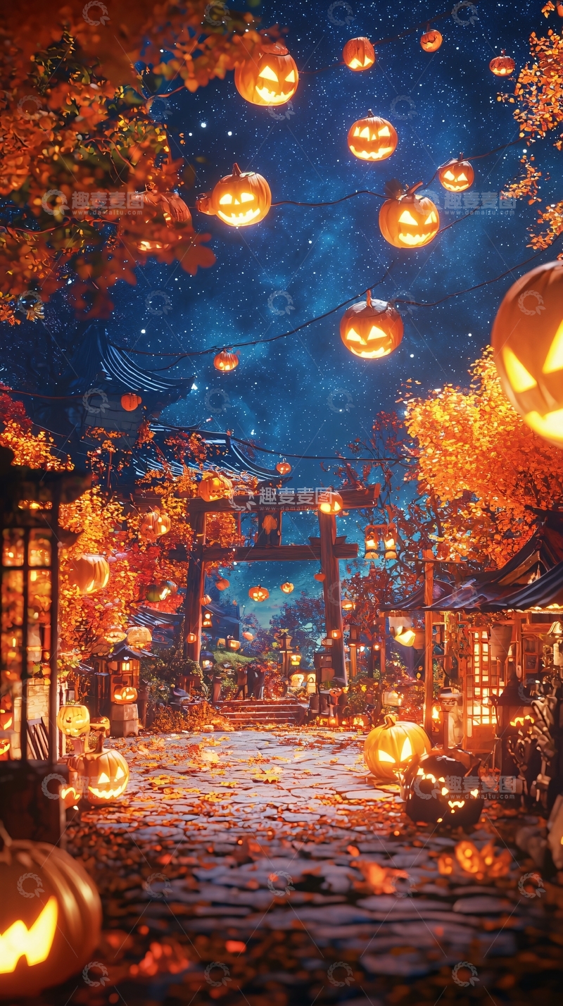高清大图下载【趣麦麦图】万圣节夜晚的神秘村庄