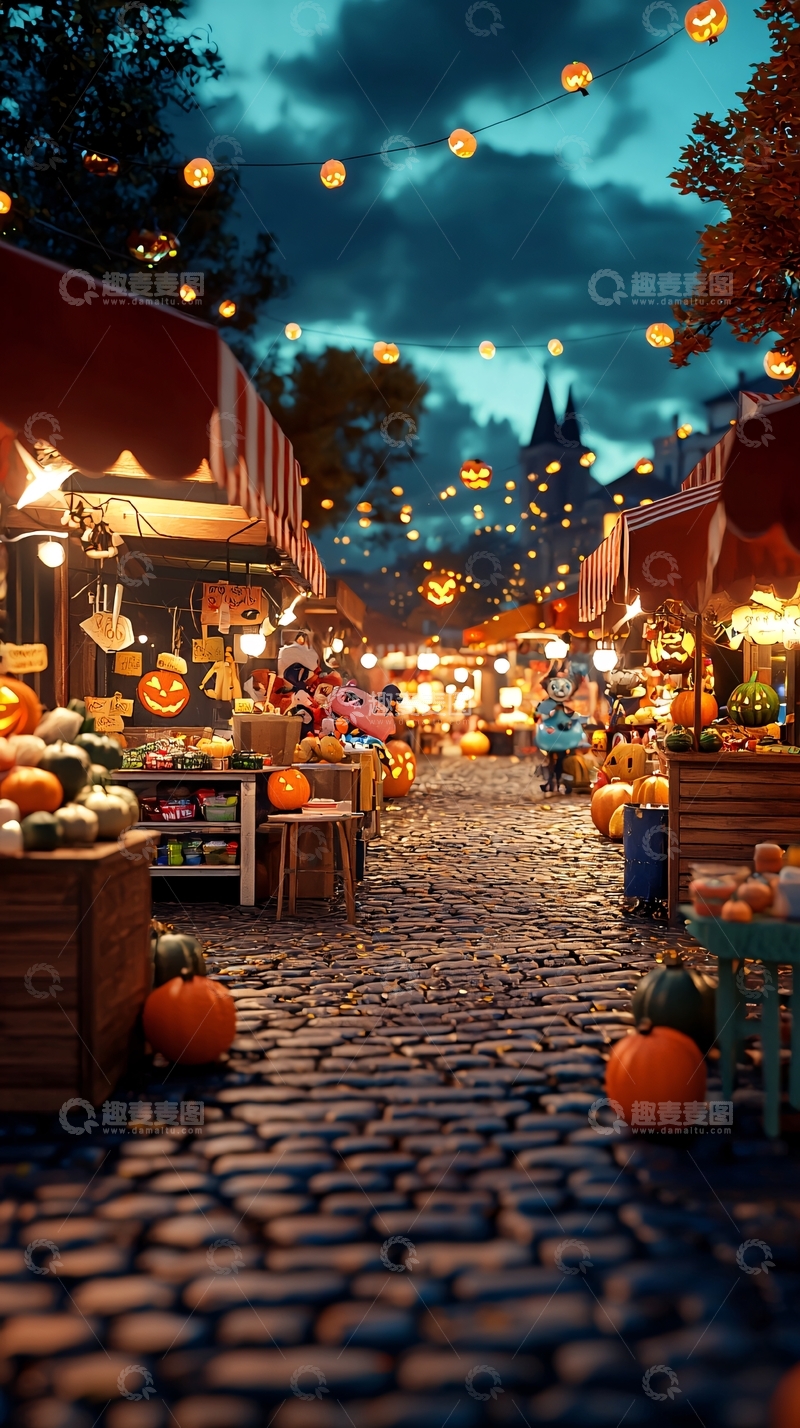 高清大图下载【趣麦麦图】万圣节夜市灯火辉煌