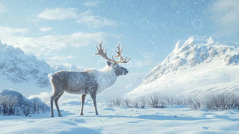 高清大图下载【趣麦麦图】雪地中的驯鹿