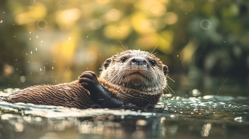 高清大图下载【趣麦麦图】水中嬉戏的水獭