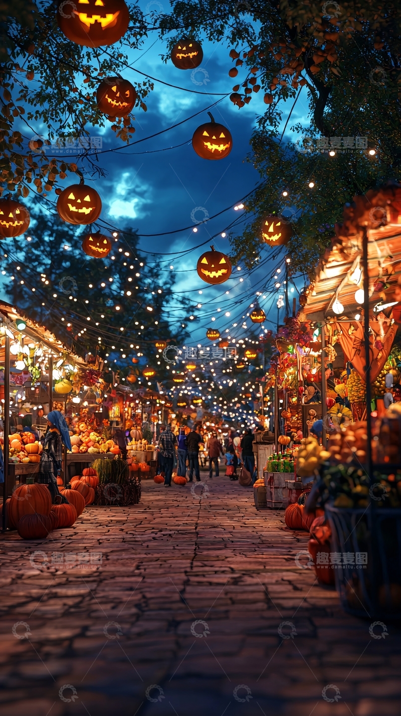 高清大图下载【趣麦麦图】万圣节夜市灯火辉煌