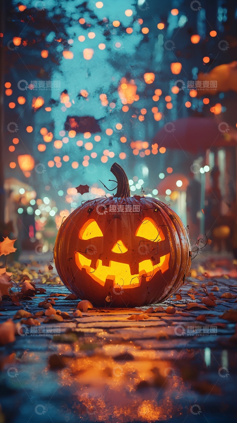 高清大图下载【趣麦麦图】万圣节南瓜灯夜景