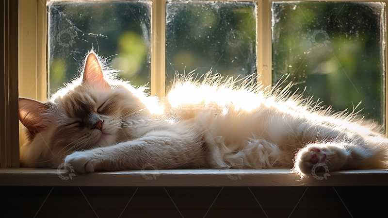 高清大图下载【趣麦麦图】阳光下的猫咪慵懒时光