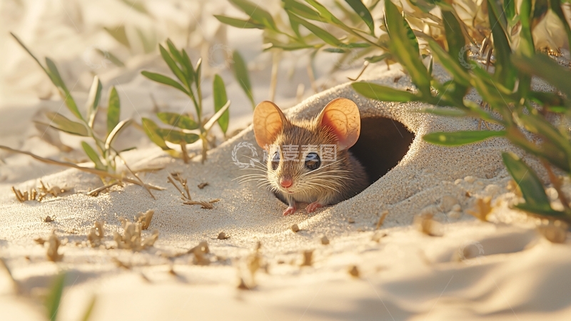 高清大图下载【趣麦麦图】沙漠中的小鼠洞穴