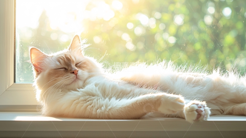 高清大图下载【趣麦麦图】阳光下的猫咪慵懒时光