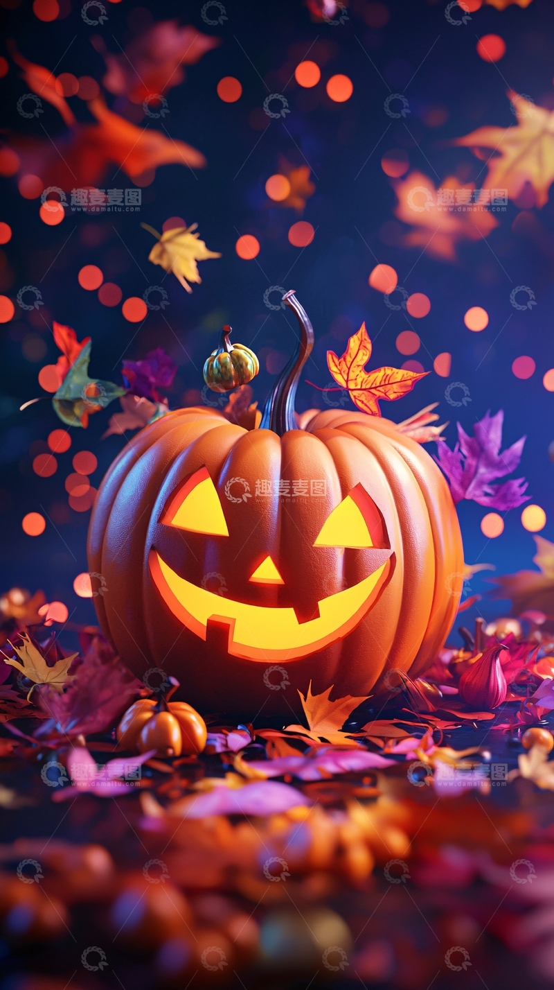 高清大图下载【趣麦麦图】万圣节南瓜灯与落叶