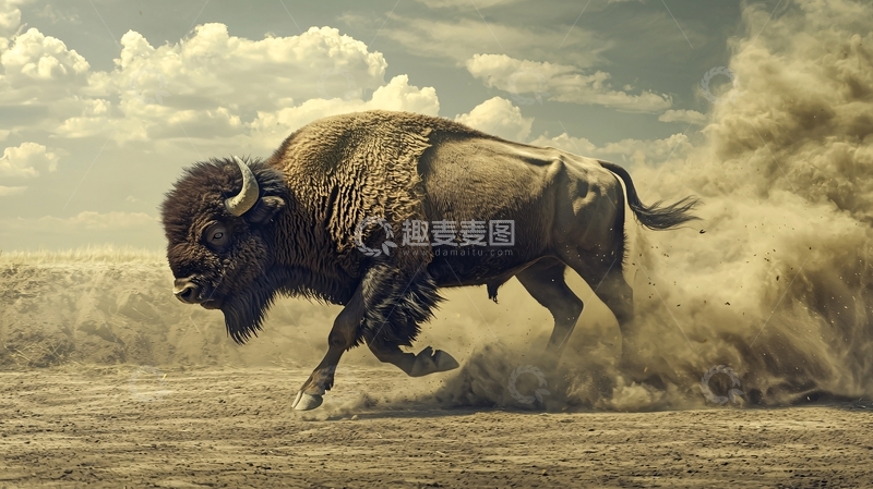 高清大图下载【趣麦麦图】狂奔的北美野牛