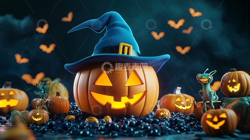 高清大图下载【趣麦麦图】万圣节南瓜灯与小精灵