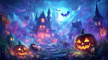 万圣节夜景南瓜灯鬼屋