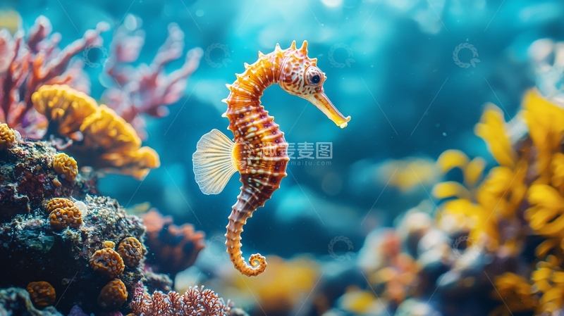高清大图下载【趣麦麦图】海马与珊瑚礁下的美丽世界