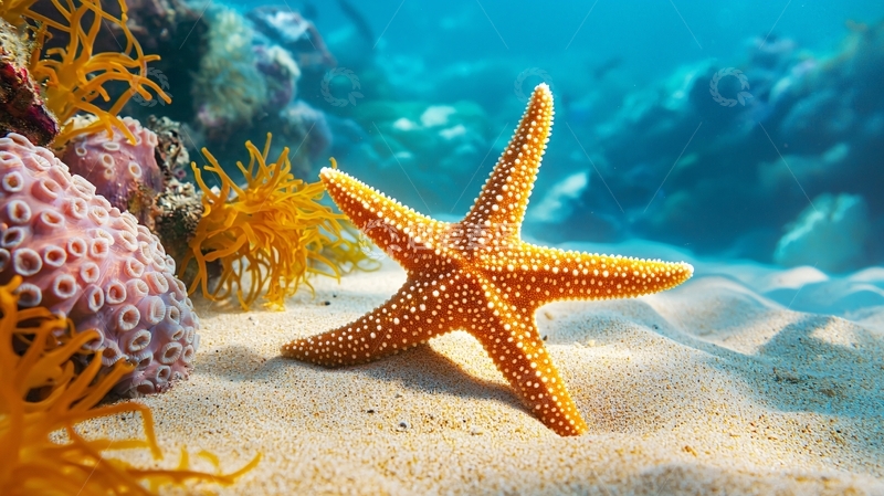 高清大图下载【趣麦麦图】海底珊瑚海星沙滩场景