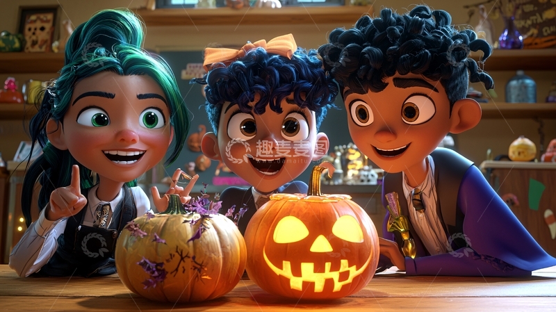 高清大图下载【趣麦麦图】万圣节南瓜灯制作场景