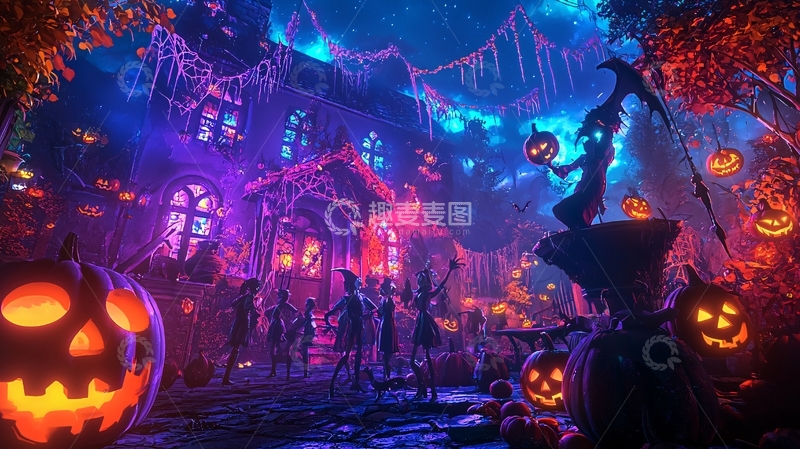 高清大图下载【趣麦麦图】万圣节夜晚的神秘村庄