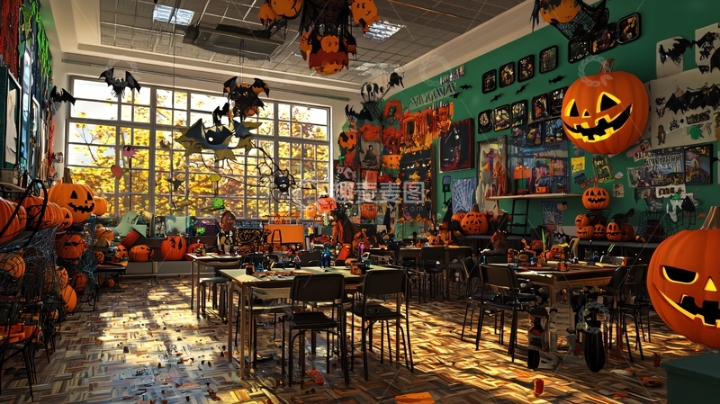 高清大图下载【趣麦麦图】万圣节主题教室装饰场景