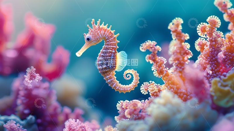 高清大图下载【趣麦麦图】海马与珊瑚礁下的美丽世界
