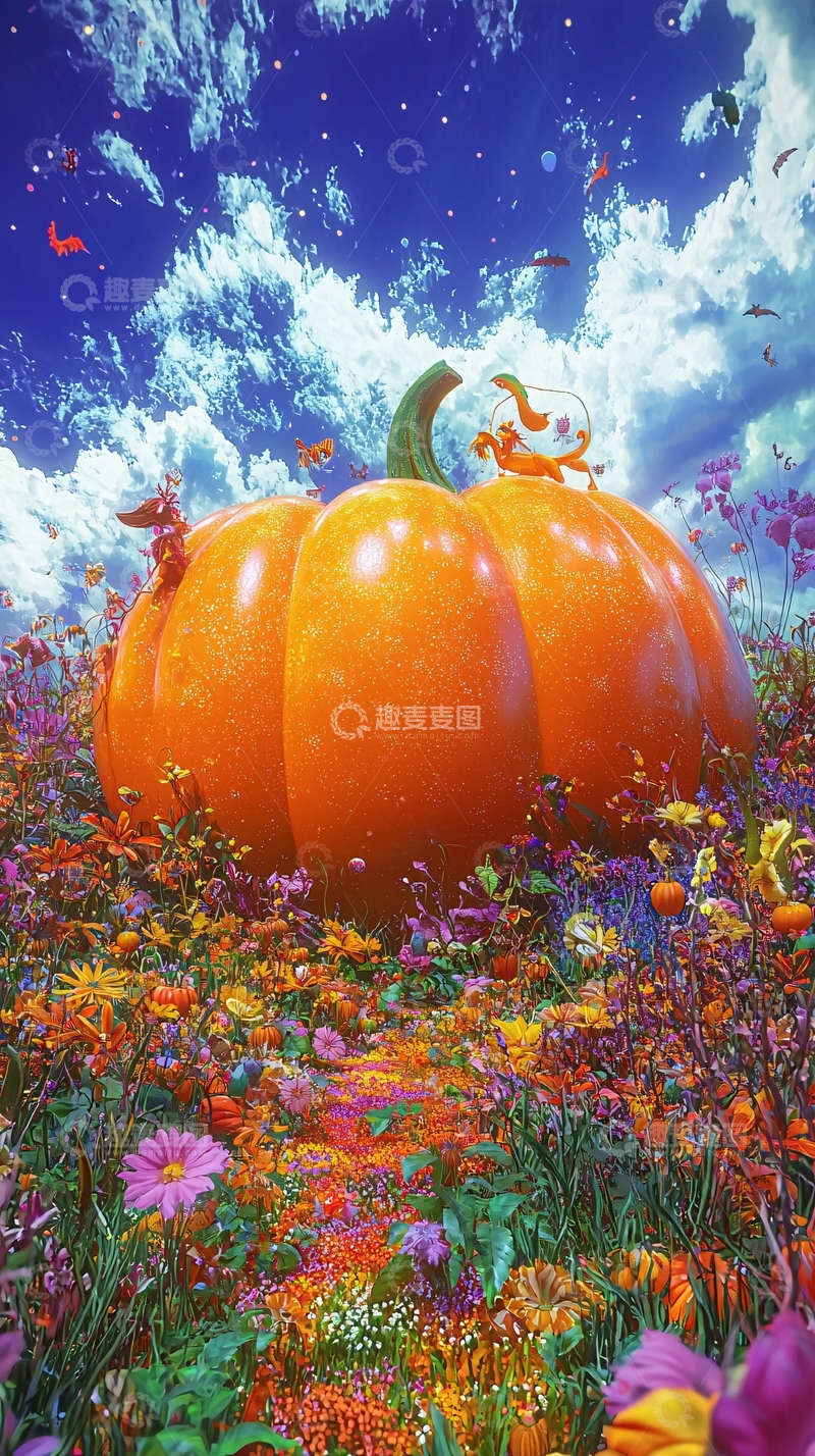 高清大图下载【趣麦麦图】南瓜花田梦幻秋景