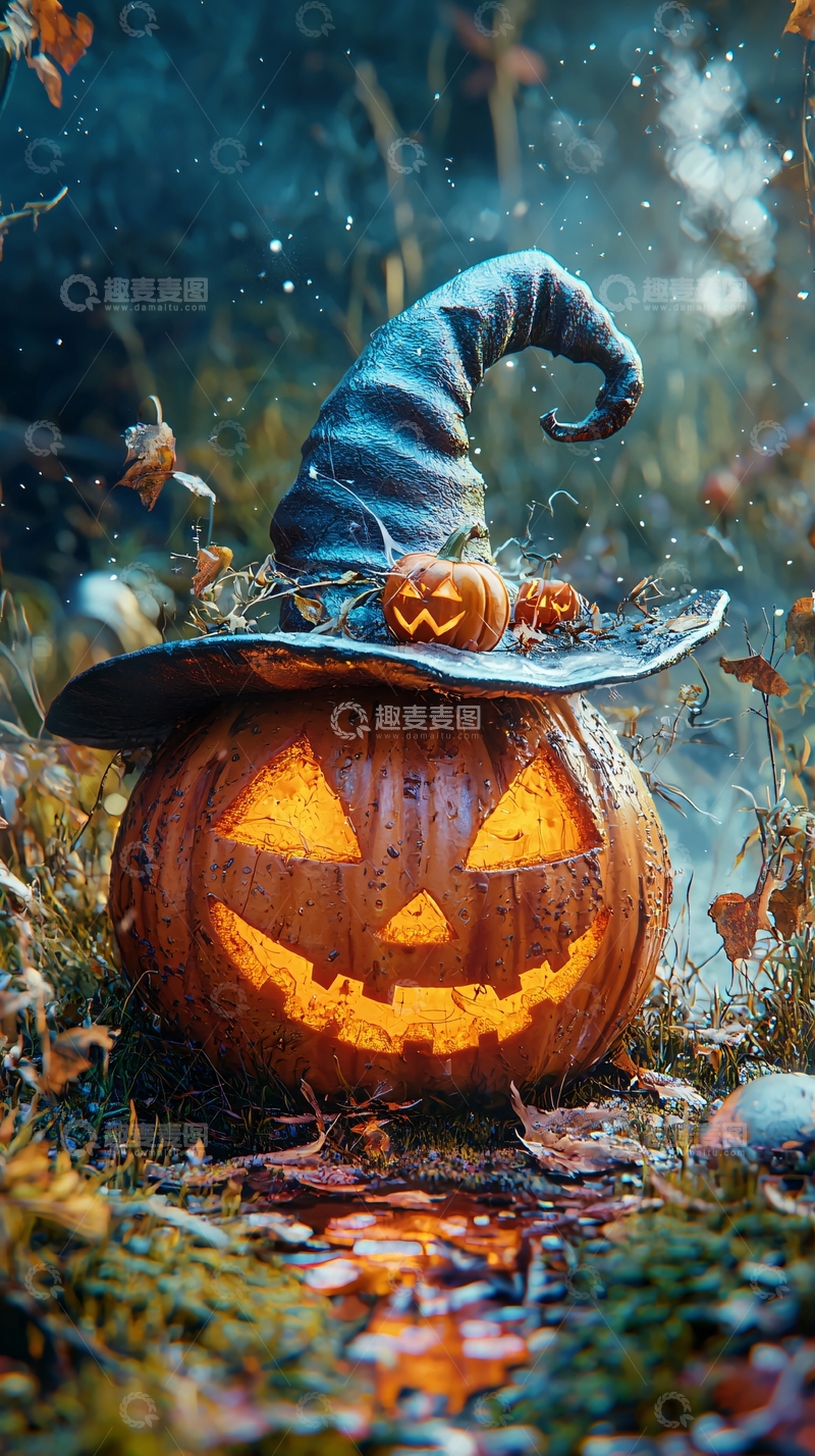 高清大图下载【趣麦麦图】万圣节南瓜与巫师帽