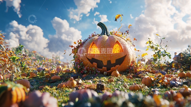 高清大图下载【趣麦麦图】万圣节南瓜田野风景