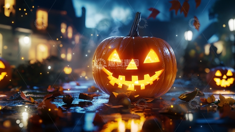 高清大图下载【趣麦麦图】万圣节南瓜灯夜景