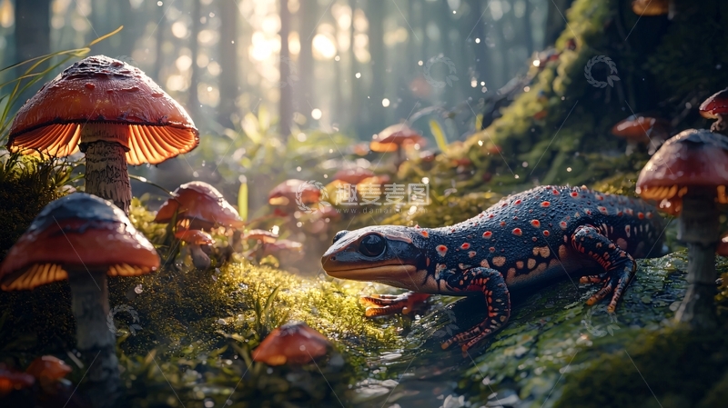 高清大图下载【趣麦麦图】神秘森林中的毒蟾蜍与蘑菇