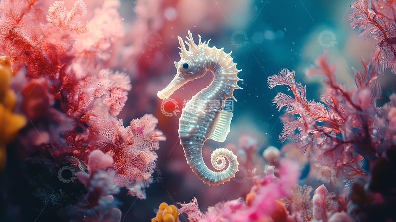高清大图下载【趣麦麦图】海底海马与珊瑚礁