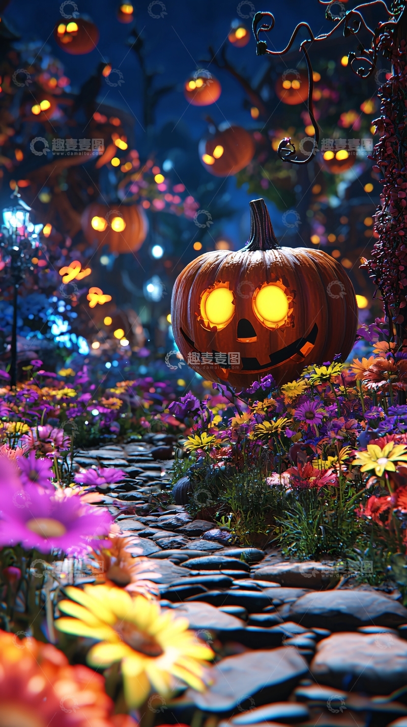 高清大图下载【趣麦麦图】万圣节南瓜灯与花海