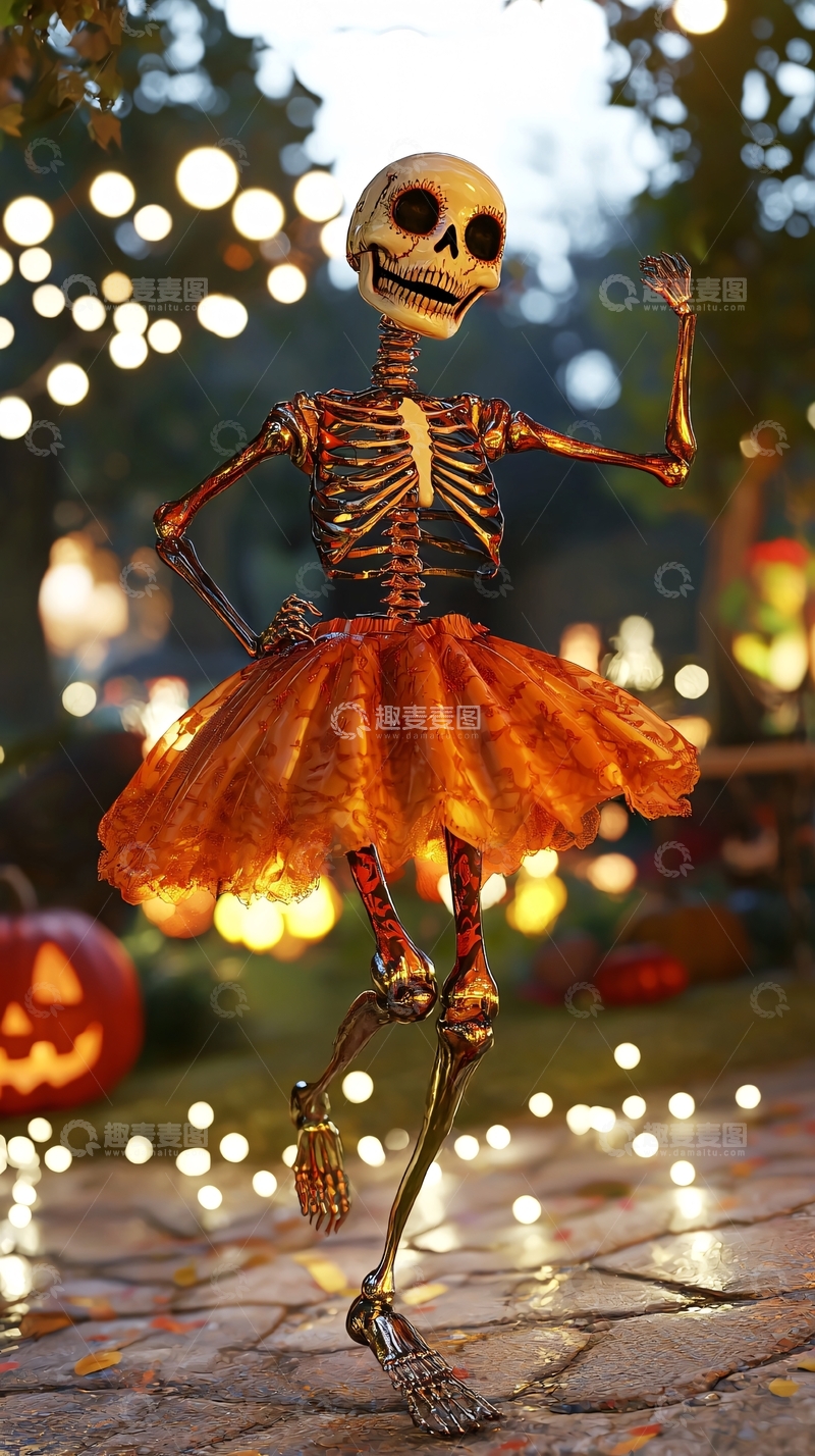 高清大图下载【趣麦麦图】万圣节舞动骷髅舞者
